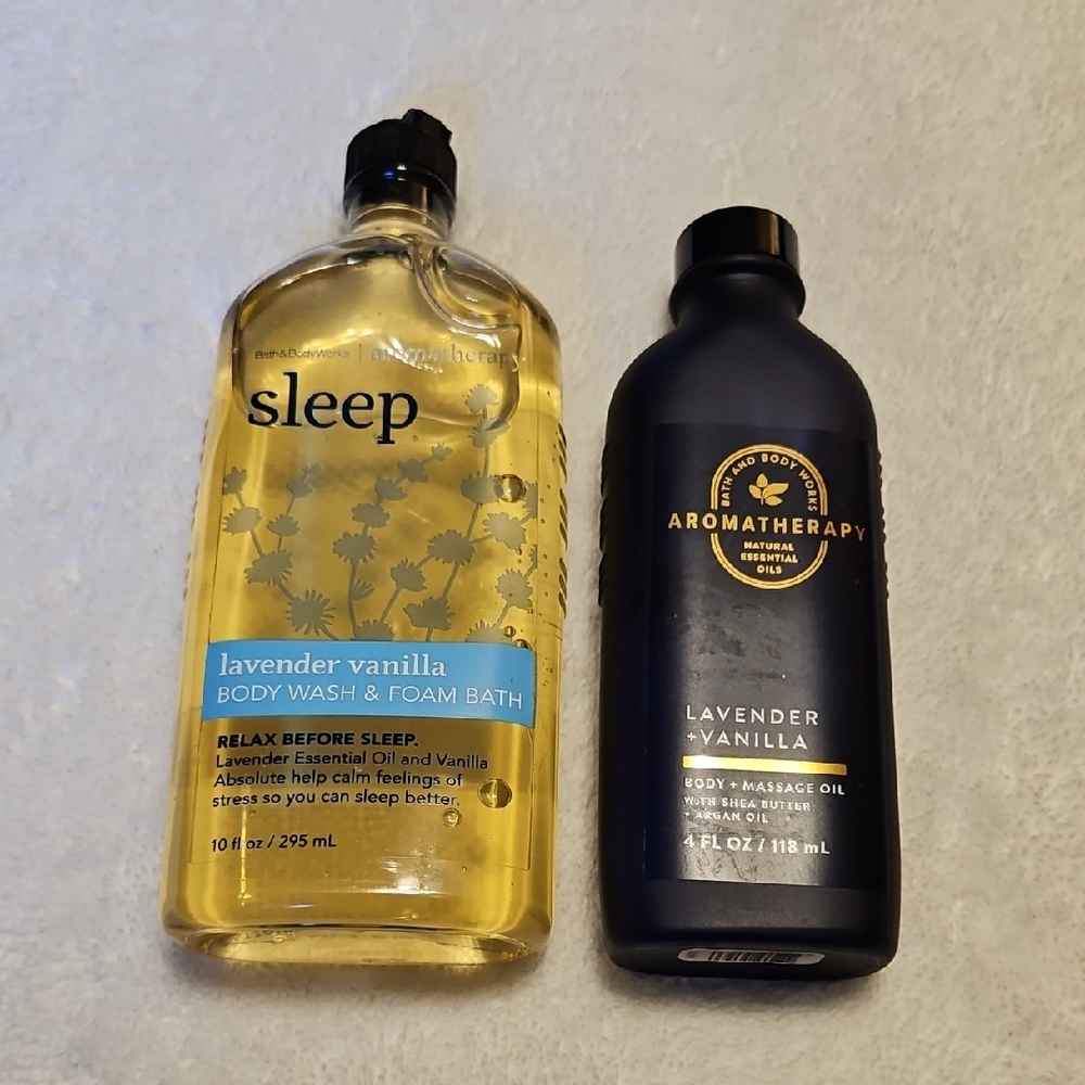 Bath & Body Works Lavender Vanilla Body Wash and Massage Oil - Yellow and Black